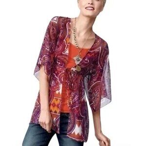 Cabi Epic Tunic Kimono Sheer Cardigan 841 Cover Up Medium witchy boho maximalist